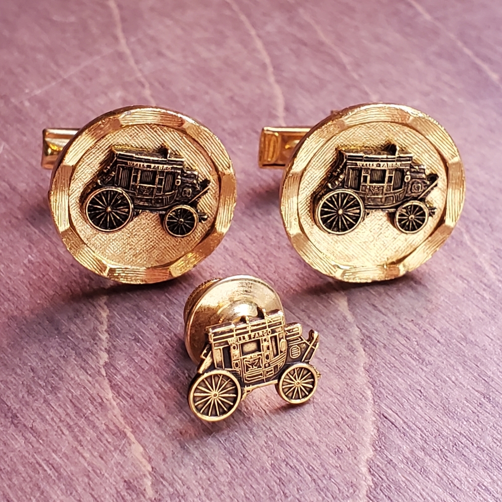 Wells Fargo STAGE COACH Cufflinks & Tie Bar